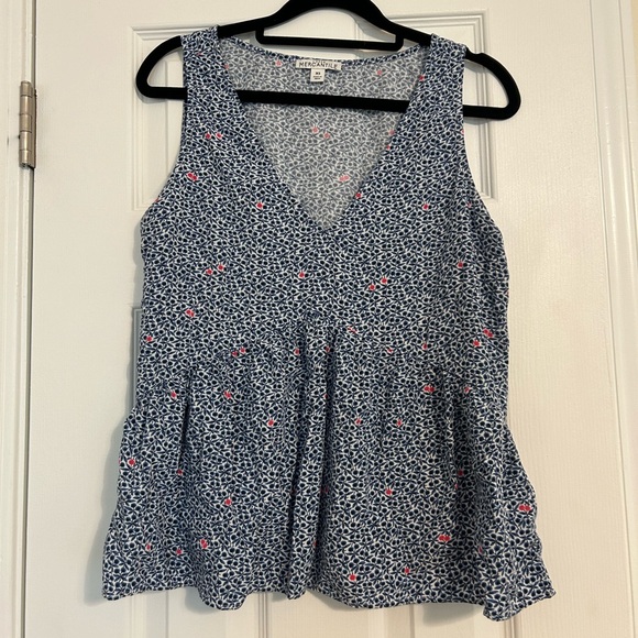 J.Crew Mercantile Empire Waist Floral Top Sz XS Blue White Pink Flowy - Picture 1 of 4